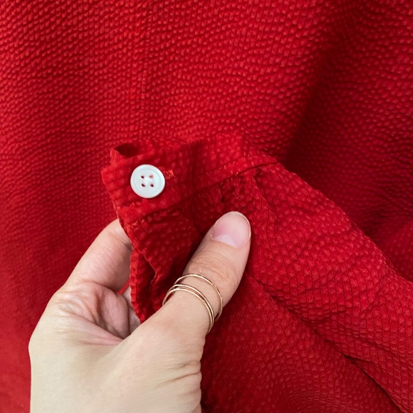 Everlane Long Sleeves Red Cupro Textured Blouse Top Mockneck Size 10 - Picture 4 of 6